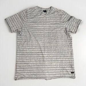 Good Man Brand‎ Men Shirt Large Blue Striped Short Sleeve Back Detail V Neck